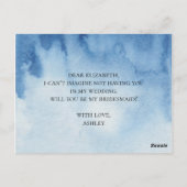 Blue Wil je mijn bruidsmeisje zijn? Moderne waterv Briefkaart (Achterkant)