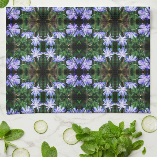 Blue Wild Chicory Flowers Pattern Theedoek (Gevouwen)