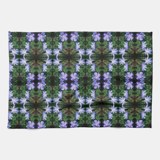 Blue Wild Chicory Flowers Pattern Theedoek (Horizontaal)