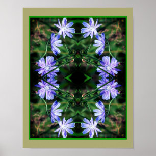 Blue Wild Chicory Flowers Spiegel Abstract Poster