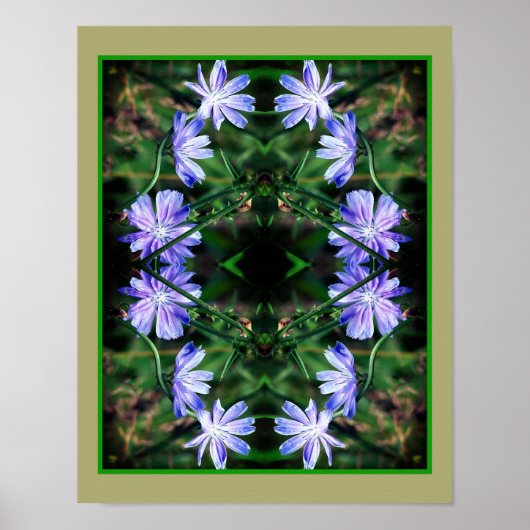 Blue Wild Chicory Flowers Spiegel Abstract Poster (Voorkant)