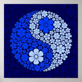 Blue Wild Flowers Yin Yang Poster