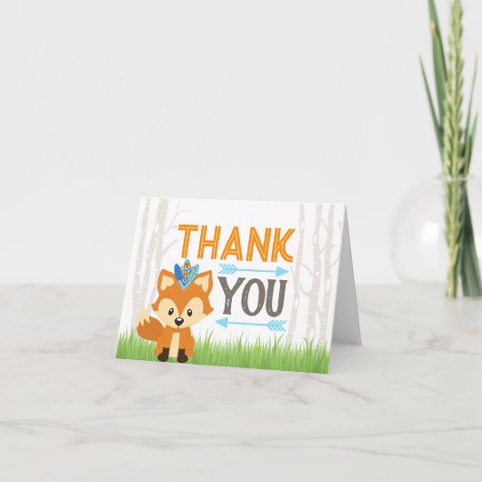 Blue Wild Fox Woodland Party Dank u kaart (Voorkant)
