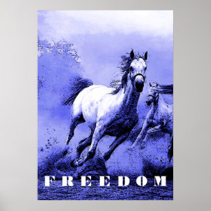 Blue Wild Horses Motivatie Freedom Artwork Poster