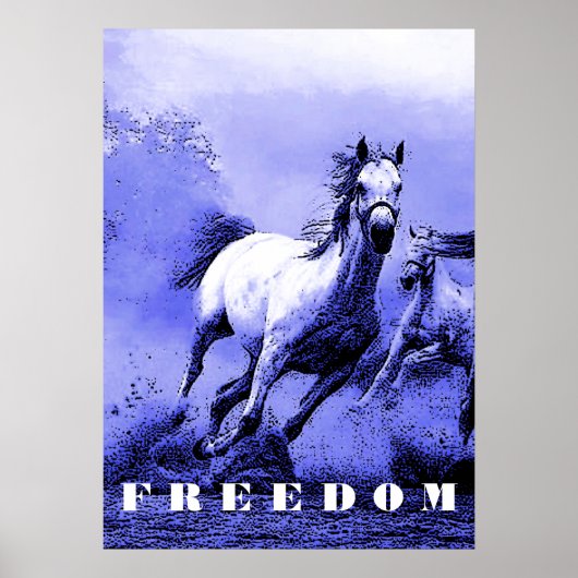 Blue Wild Horses Motivatie Freedom Artwork Poster (Voorkant)