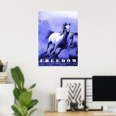 Blue Wild Horses Motivatie Freedom Artwork Poster (Thuiskantoor)
