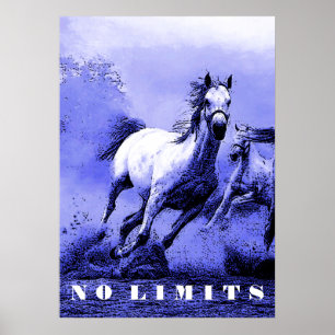 Blue Wild Horses Motivatie geen limietswerk Poster