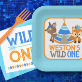Blue Wild One Boy First Birthday Paper Borden Papieren Bordje