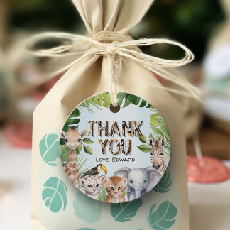 Blue Wild One, Oerwoud thema Boy 1st birthday Bedankjes Labels