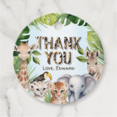 Blue Wild One, Oerwoud thema Boy 1st birthday Bedankjes Labels (Voorkant)