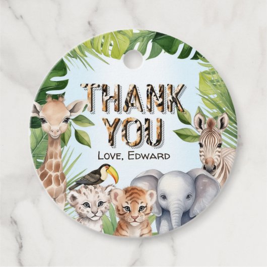 Blue Wild One, Oerwoud thema Boy 1st birthday Bedankjes Labels (Voorkant)