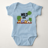 Blue WILD ONE Safari Oerwoud Theme 1st Birthday Romper (Voorkant)