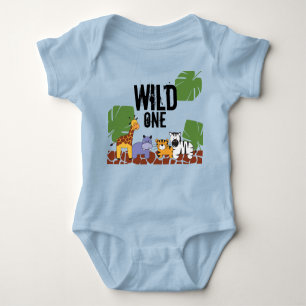 Blue WILD ONE Safari Oerwoud Theme 1st Birthday Romper