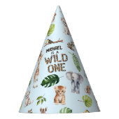 Blue Wild One, Safari thema Baby Boy 1st Feesthoedjes (Voorkant)