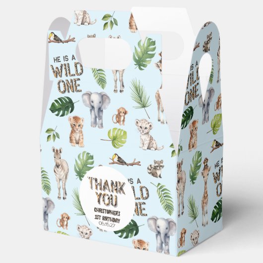 Blue Wild One Themed Boy 1st birthday Bedankdoosjes (Geopend)