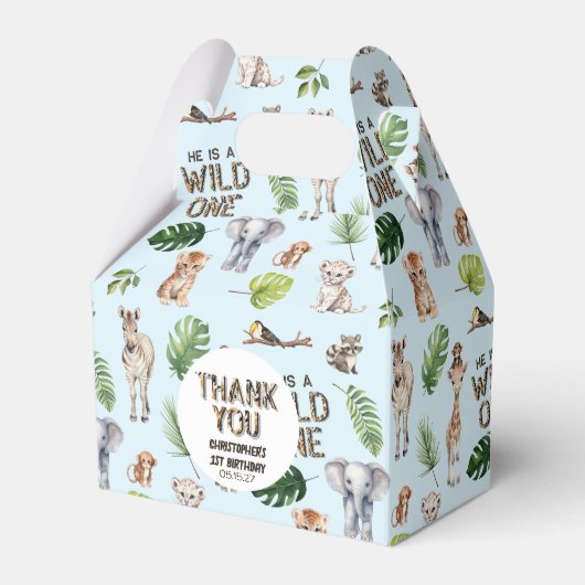 Blue Wild One Themed Boy 1st birthday Bedankdoosjes (Voorkant Zijde)