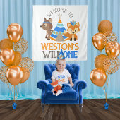 Blue Wild One Woodland 1e Verjaardagsfeestje Achte Wandkleed
