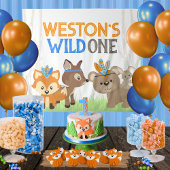 Blue Wild One Woodland Dieren Party Achtergrond Wandkleed
