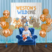 Blue Wild One Woodland Dieren Party Achtergrond Wandkleed