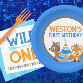 Blue Wild One Woodland verjaardagsfeestje Borden Papieren Bordje