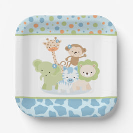 Blue Wild Safari Jungle Animals Party Paper Plate Papieren Bordje