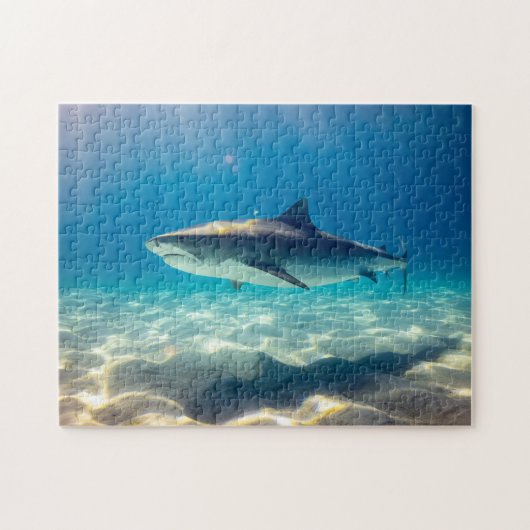 Blue Wild Shark Swim Water Sand Reflection Zee Legpuzzel (Horizontaal)