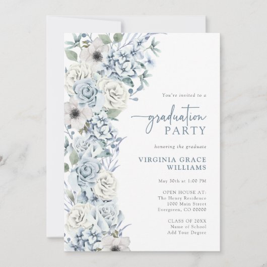 Blue Wildflower Afstuderen Kaart (Voorkant)