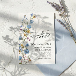 Blue Wildflower Baby Shower Invitation  Kaart