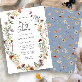 Blue Wildflower Baby shower Invitation Kaart