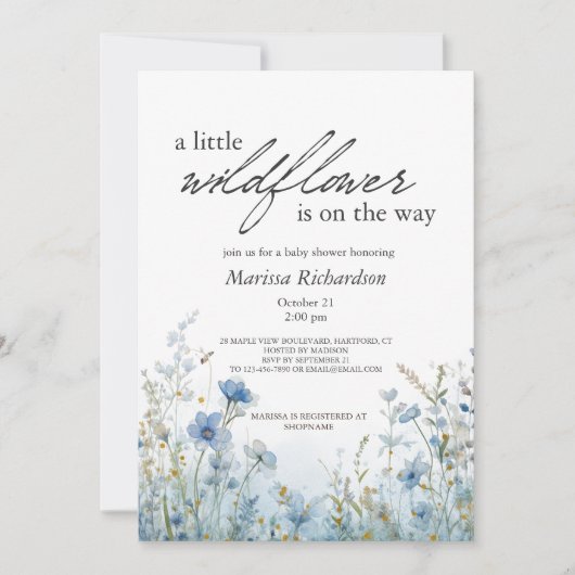Blue Wildflower Baby shower Invitation Kaart (Voorkant)