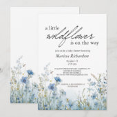 Blue Wildflower Baby shower Invitation Kaart (Voorkant / Achterkant)