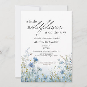 Blue Wildflower Baby shower Invitation Kaart