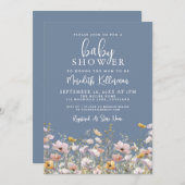 Blue Wildflower Baby Shower Kaart (Voorkant / Achterkant)