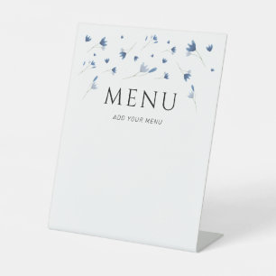 Blue Wildflower Baby shower Menu Reclamebord Met Voetstuk