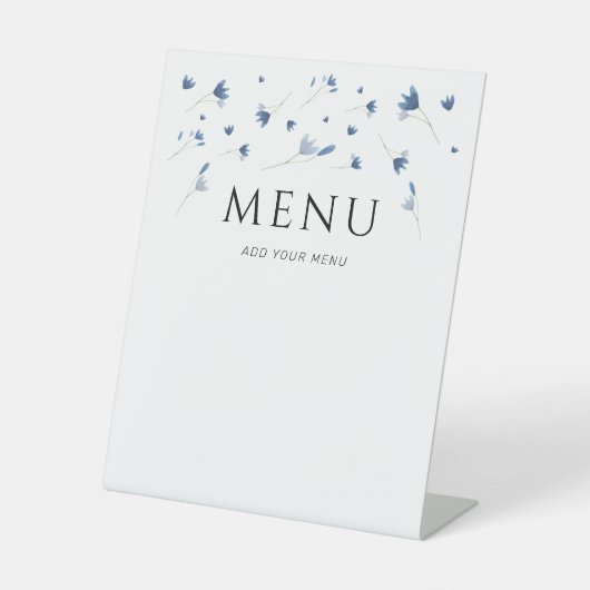Blue Wildflower Baby shower Menu Reclamebord Met Voetstuk (Voorkant)