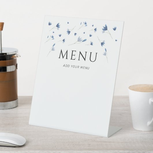 Blue Wildflower Baby shower Menu Reclamebord Met Voetstuk (Insitu)
