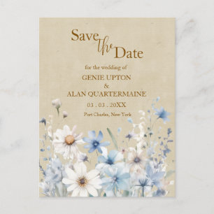 Blue Wildflower Bewaar de datum Briefkaart