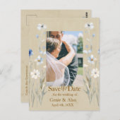 Blue Wildflower Bewaar de datum foto Briefkaart (Voorkant / Achterkant)