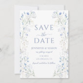 Blue Wildflower Bloemen Boho Bewaar de datum foto Kaart (Voorkant)