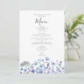 Blue Wildflower Bloemen Waterverf bruiloft Menu (Staand voorkant)