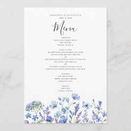 Blue Wildflower Bloemen Waterverf bruiloft Menu