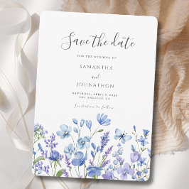 Blue Wildflower Bloemen Waterverf bruiloft Save The Date