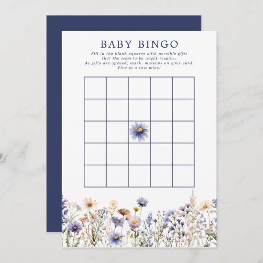 Blue Wildflower Boho Baby shower Bingogame Kaart (Voorkant / Achterkant)