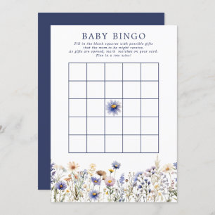 Blue Wildflower Boho Baby shower Bingogame Kaart