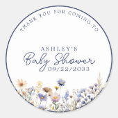 Blue Wildflower Boho Baby shower Dank u Ronde Sticker (Voorkant)
