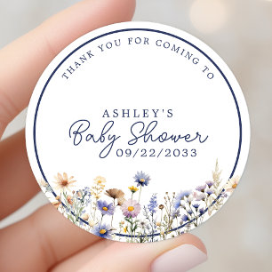 Blue Wildflower Boho Baby shower Dank u Ronde Sticker