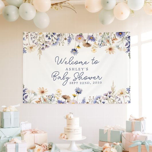 Blue Wildflower Boho Baby shower Welkom Spandoek