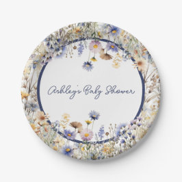 Blue Wildflower Boho gepersonaliseerd Baby shower Papieren Bordje