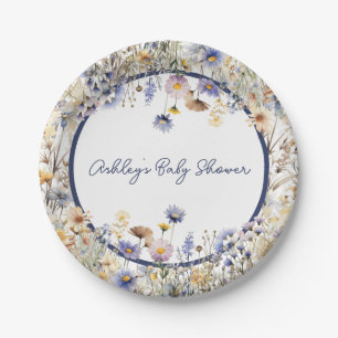 Blue Wildflower Boho gepersonaliseerd Baby shower Papieren Bordje