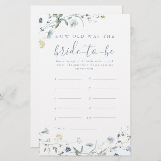 Blue Wildflower boho hoe oud was het bruidsspel (Voorkant / Achterkant)